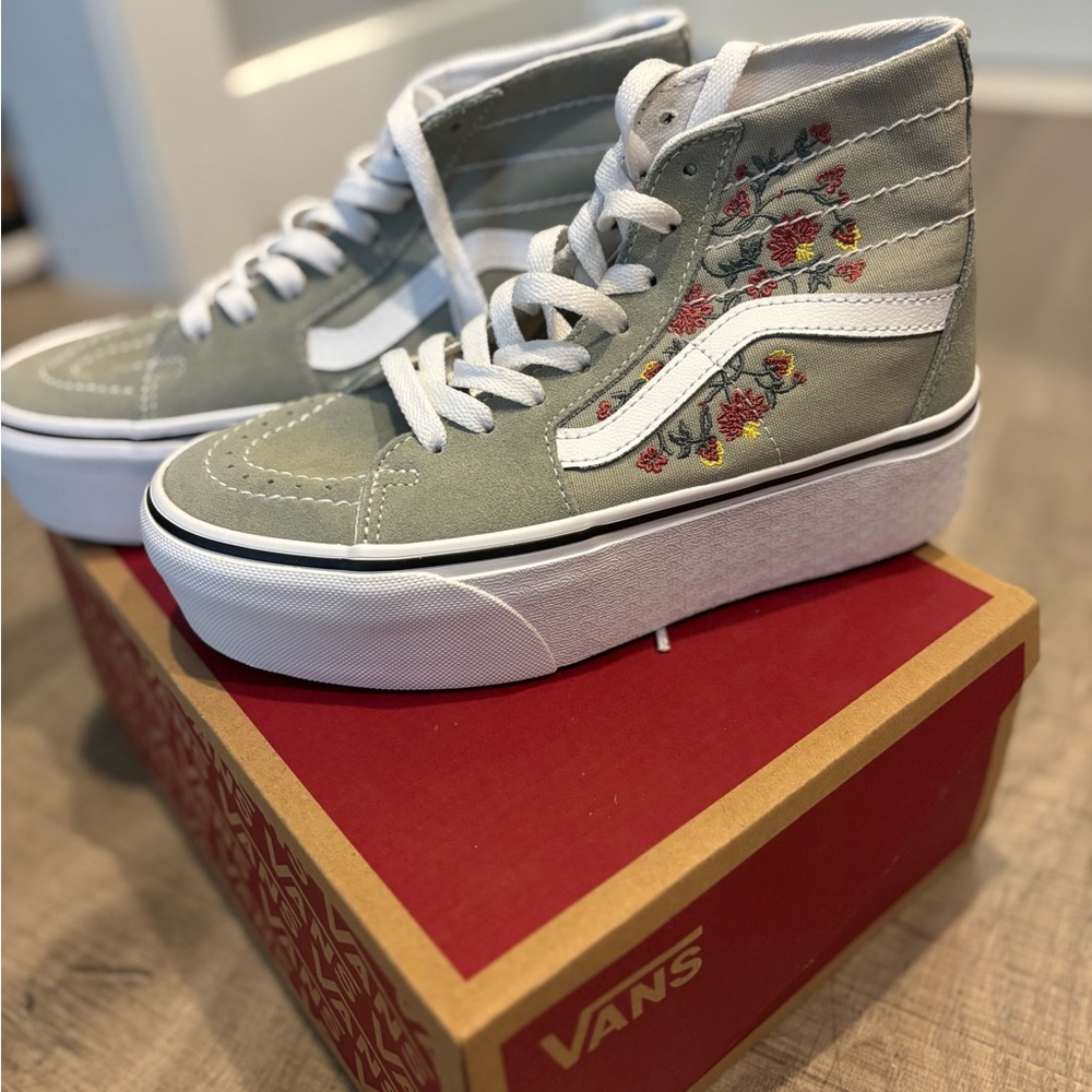 Vans High-Top Sneakers - Olive with Floral Design